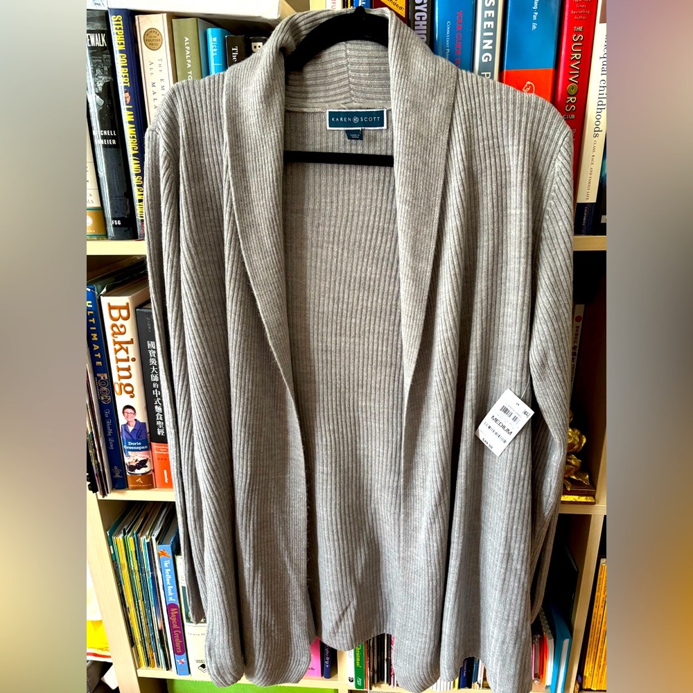 Karen Scott Ribbed Cardigan in Grays